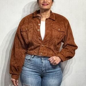 Don't Stop Brown Cropped Vintage Leather Jacket Sz M